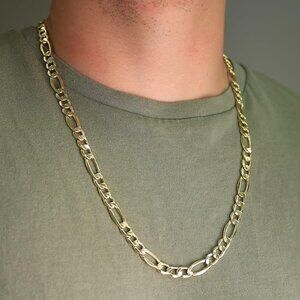 Vintage Italian 14k Fine Yellow Gold Solid Figaro Chain Necklace